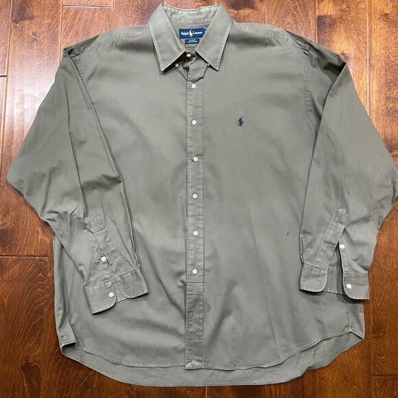 Polo Ralph Lauren Vintage 90s Black Khaki Brown Button Front Shirt Men's XXL - Picture 3 of 8